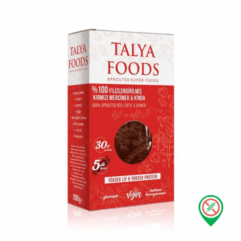 Talya Foods %100 Filizlendirilmiş Kırmızı Mercimek & Kinoa Makarnası 200 gr - Görsel 1