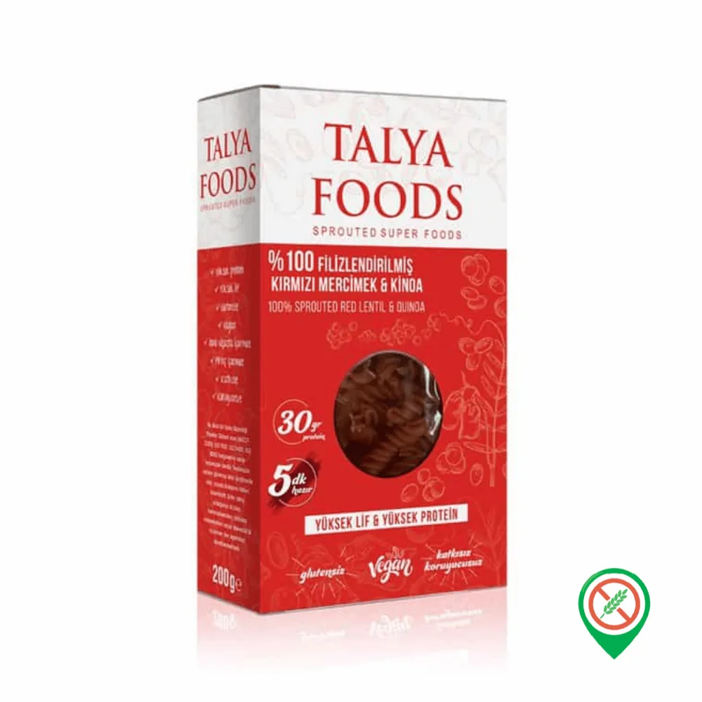 Talya Foods 100 Filizlenmis Kirmizi Mercimek amp Kinoa Makarnasi 200 gr
