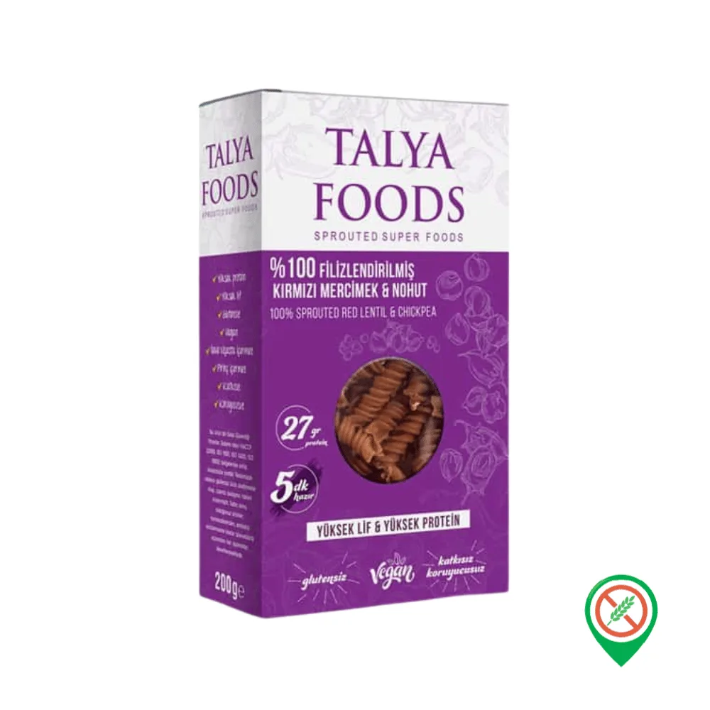 Talya Foods 100 Filizlenmis Kirmizi Mercimek amp Nohut Makarnasi 200 gr