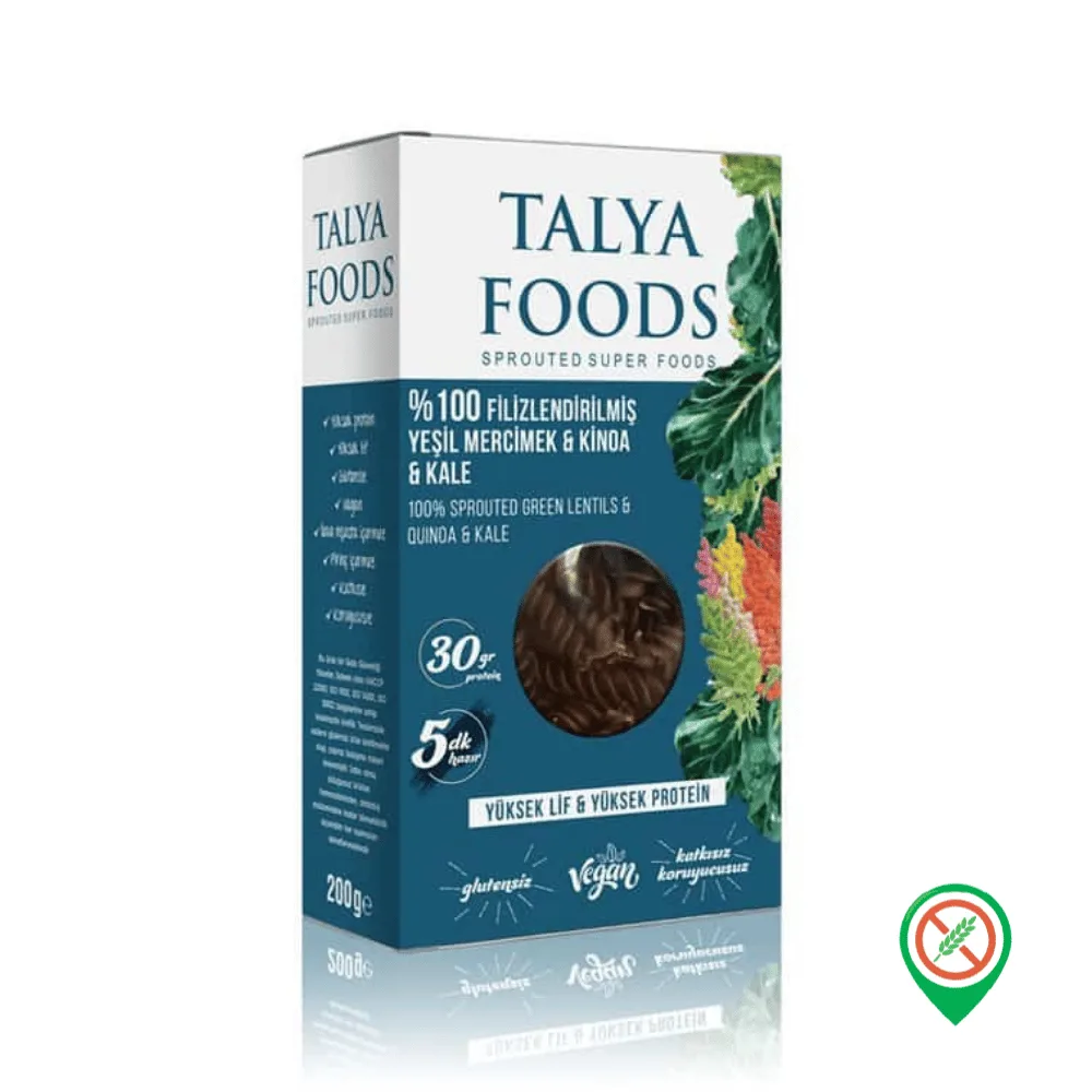 Talya Foods 100 Filizlenmis Yesil Mercimek amp Kinoa amp Kale Makarnasi 200 gr