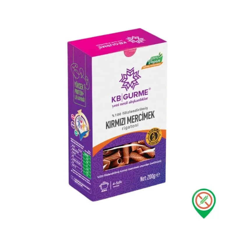 KB Gurme Filizlendirilmis Kirmizi Mercimek Rigatoni Makarna 200 gr