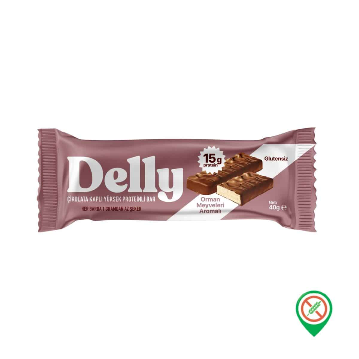 Delly Cikolata Kapli Yuksek Proteinli Orman Meyveleri Aromali Bar 40 gr