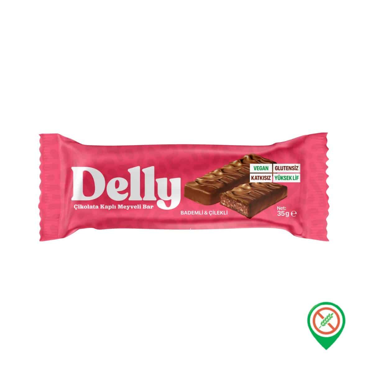 Delly Sekersiz Cikolata Kapli Bademli Cilekli Bar 35 gr