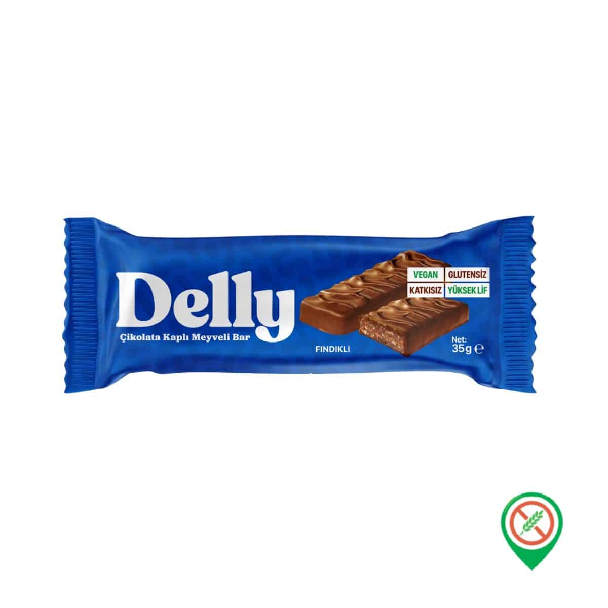 Delly Sekersiz Cikolata Kapli Findikli Bar 35 gr