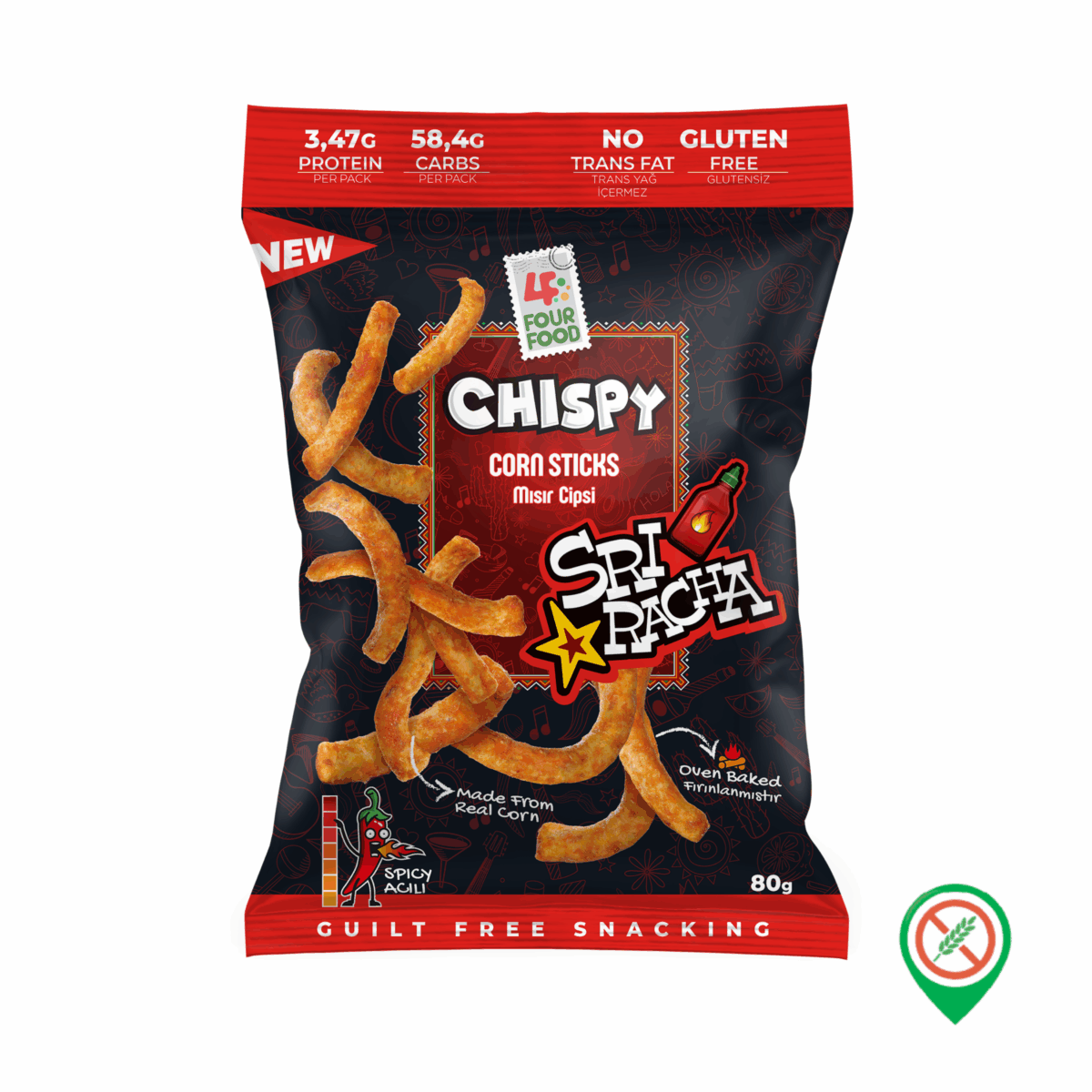 Four Food Sriracha Misir Cipsi 80 gr