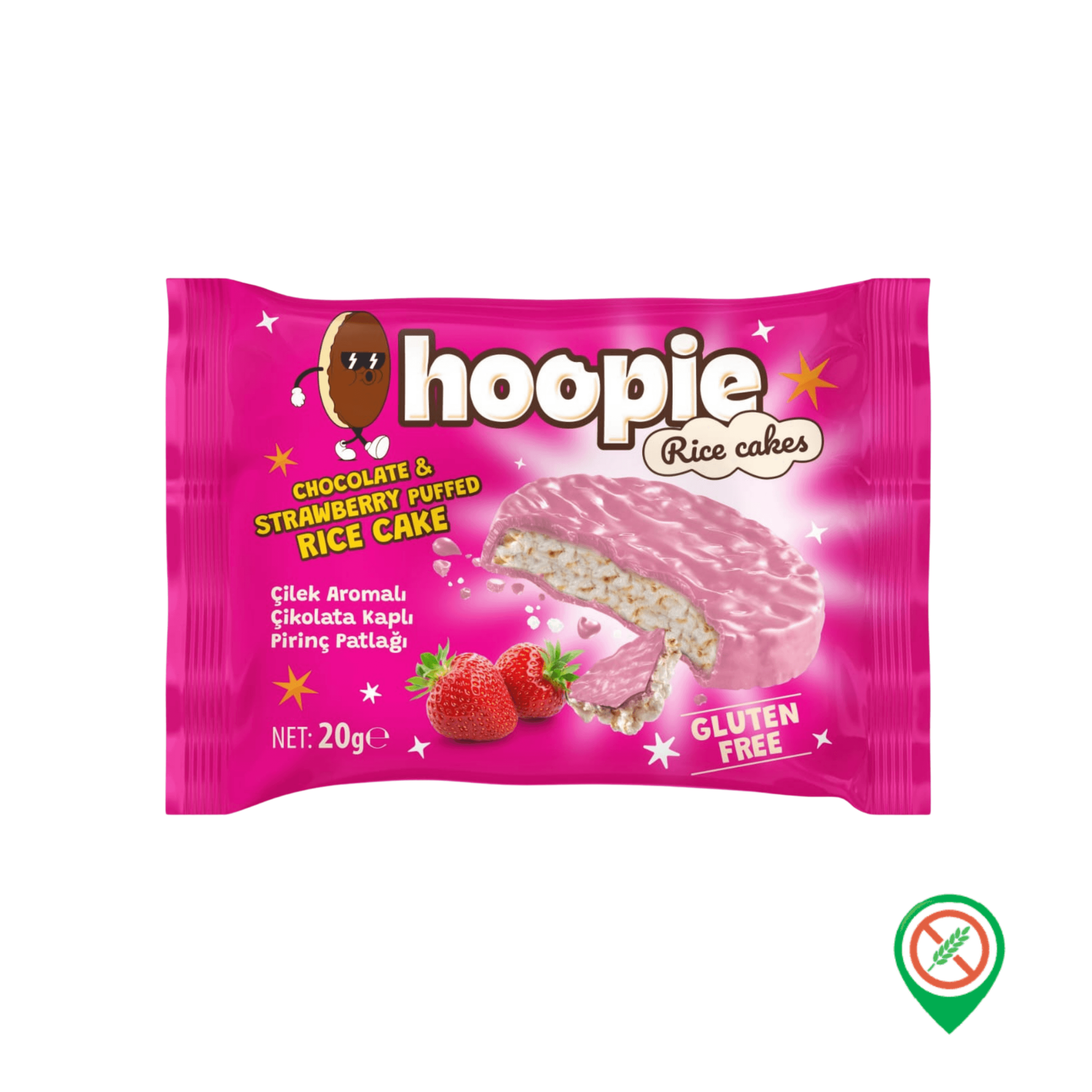 Hoopie Çilek Hoopie Çilek Aromalı Çikolata Kaplı Pirinç Patlağı 20g - Görsel 1